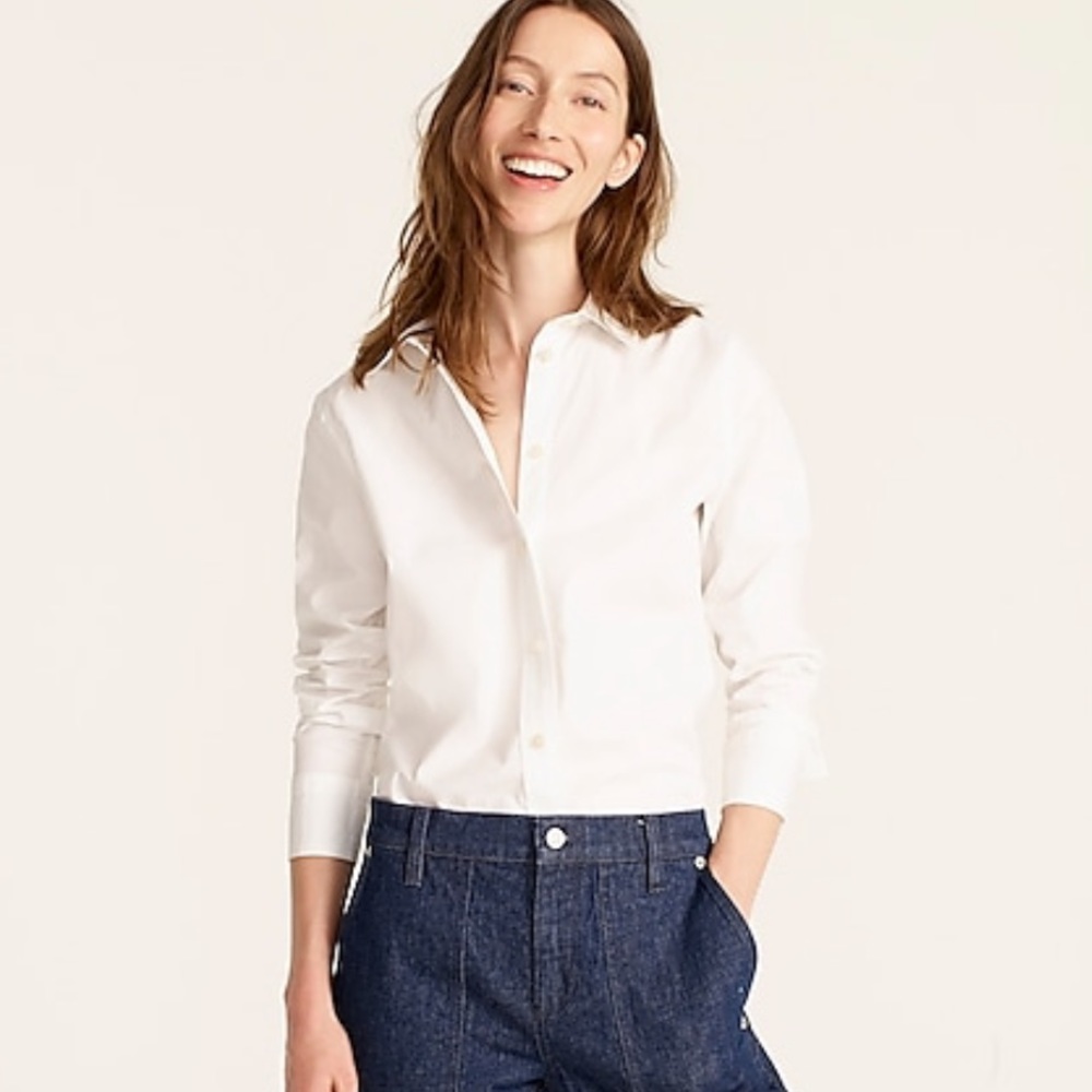 J crew crisp white collared shirt (no logo)